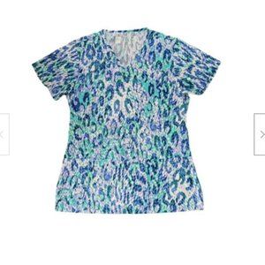 BIO White Swan Womens Scrub top Wild Glacier Size XS Cotton Multicolor NWT 5307